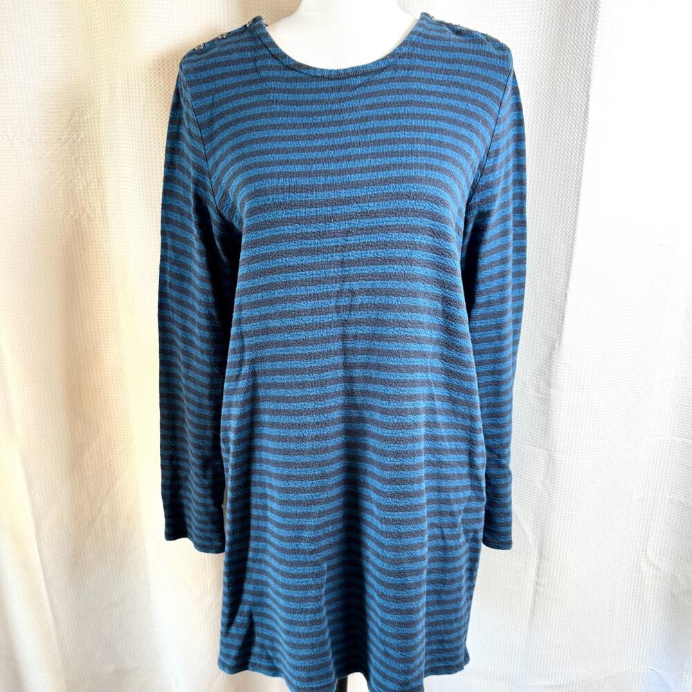 J Jill Striped Blue Black Knit Cotton Womens Size L Tall Tunic Stretch in EUC